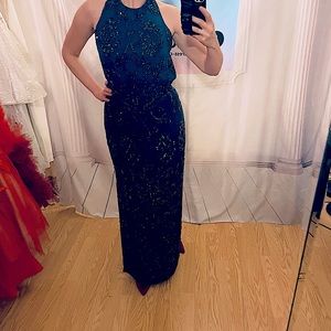 Silk Beaded Green Prom Gown